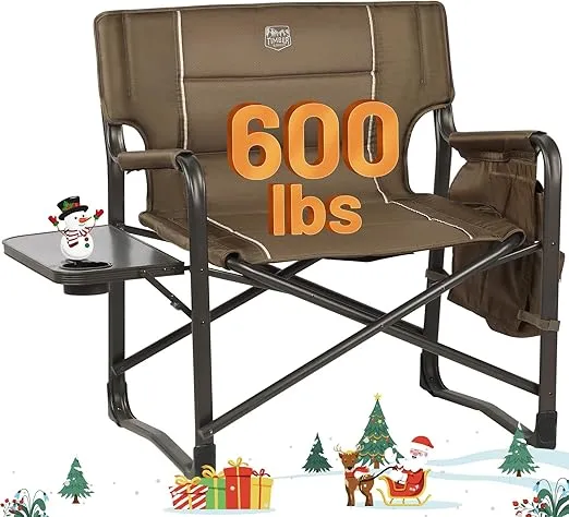 TIMBER RIDGE XXL Upgraded Oversized Directors Chairs with Foldable Side Table, Detachable Side Pocket, Heavy Duty Folding Camping Chair up to 600 Lbs Weight Capacity (Brown) Ideal Gift