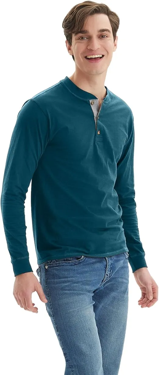 Hanes Men's T-Shirts, Men's BeefyT Henley Shirts, Men's Cotton Long Sleeve Shirts