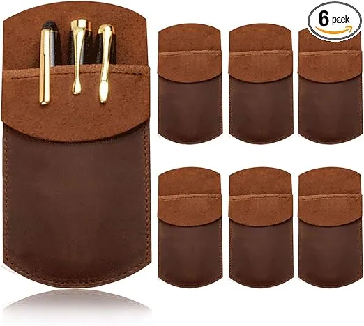 6PCS Durable Leather Pocket Protector, Artificial Leather Pencil Pouch Organizer Handmade Pen Holder for Shirt Pockets, Lab Coats, Office & Work Essentials (Brown)