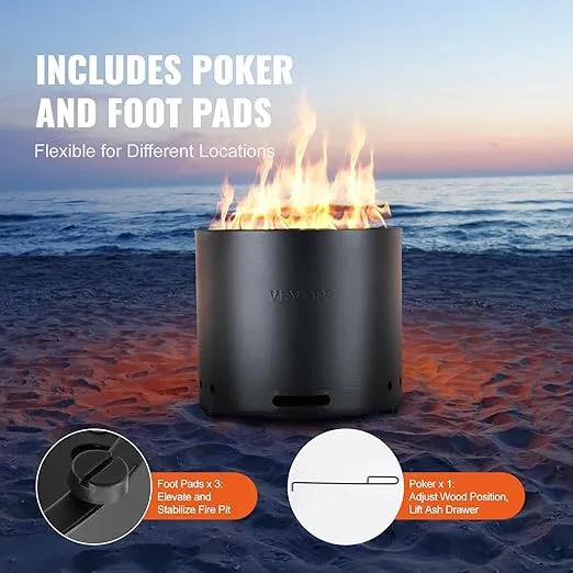VEVOR 19.3 in Smokeless Fire Pit Stove Bonfire, Wood Burning Fireplaces with Removable Ash Pan, SUS430 Stainless Steel Inner Portable Outdoor Firepit, for Outdoor Patio Camping High 15.4 in