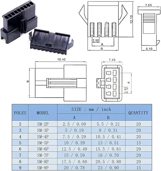 Glarks 1940Pcs 2.5mm Pitch 2/3/4/5/6/7/8/9 Pin Male and Female Plug Housing and Male/Female Pin Header Perfectly Compatible with JST-SM Connector Assortment Kit