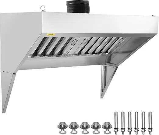 VEVOR Commercial Exhaust Hood, 5FT Food Truck Hood Exhaust, 201 Stainless Steel Concession Trailer Hood with 2 Detachable U-shaped Grid Oil Filter Mesh, Rust Resistant Vent Hood for Kitchen Restaurant