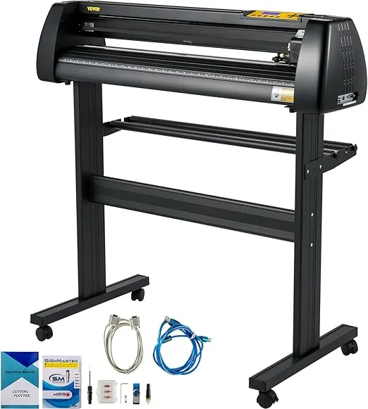 VEVOR Vinyl Cutter Machine, 28 Inch Paper Feed Cutting Plotter Bundle, Adjustable Force & Speed Vinyl Printer, LCD Display Windows Compatible Sign Making kit w/Signmaster Software, Supplies, 3 Blades