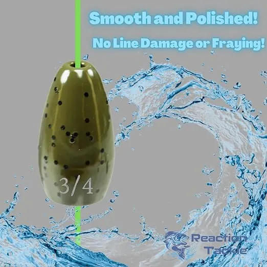 Reaction Tackle Tungsten Flipping Weights for Bass Fishing - Sinkers for Punching Through Heavy Cover - for Texas and Carolina Rigs - Size Stamped on All Weights for Fresh and Saltwater