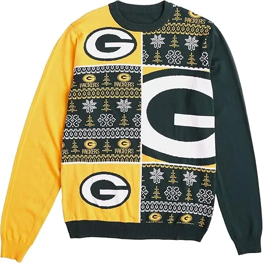 FOCO Men's NFL Team Logo Busy Block Snowfall Holiday Ugly Sweater
