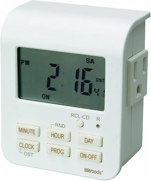 Woods 50009WD Indoor 7-Day Heavy Duty Digital Plug-In Timer 2 Grounded Outlets