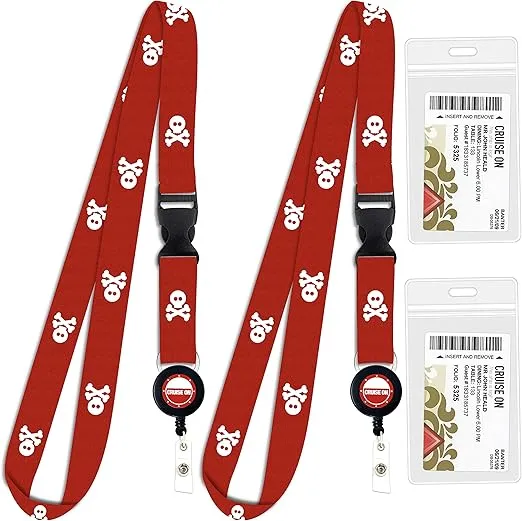 Cruise On Cruise Lanyard for Ship Cards - 2 Pack with ID Holder, Key Card Lanyard for Cruise Ship Cards Retractable Badge & Waterproof Cruise Card Holder - Cruise Essentials 2024 & 2025 (Red Pirate)
