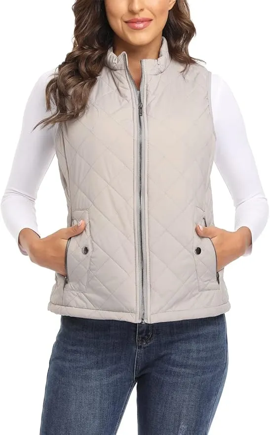 MISS MOLY Women Lightweight Quilted Padded Vest Stand Collar Zip Up Front Gilet Quilted