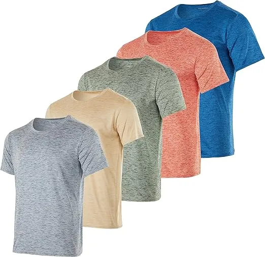 Real Essentials 5 Pack: Men’s Short Sleeve Dry Fit Active Crew Neck T Shirt - Athletic Running Gym Workout Tee Tops