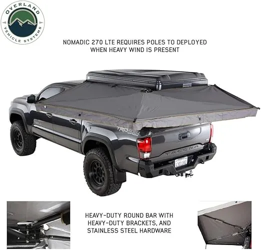 Overland Vehicle Systems HD Nomadic 270 LTE Driver Side 270 Degree Awning - Black 1000G PVC Travel Cover - Dark Gray Body with Green Trim - Brackets and Hardware Included