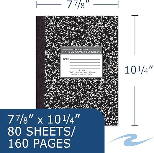 Roaring Spring 80 Sheets Plain Unruled Hard Cover Marble Composition Notebook, 10.25" x 7.875" 80 Sheets