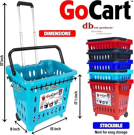 dbest products GoCart,Teal Grocery Cart Shopping Laundry Basket on Wheels