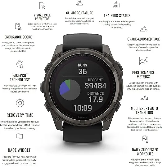 Garmin Fenix 8 47MM Solar Sapphire Multisport GPS Smartwatch Titanium with Amp Yellow Silicone Band, 48 Days Battery Life, Built-in LED Flashlight, Fitness & Health Smart Watch Bundle for Men & Women