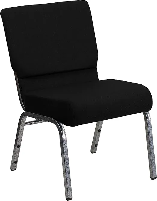 Flash Furniture 4 Pack HERCULES Series 21''W Stacking Church Chair in Black Fabric - Silver Vein Frame