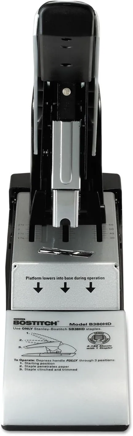 Bostitch Office Auto 180 Xtreme Duty Automatic Stapler, 2-180 Sheets, Silver/Black (B380HD)