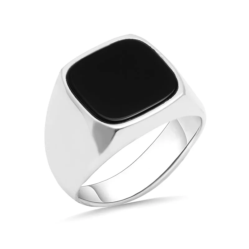 925 Sterling Silver Signet Men's Ring with Onyx Stone, Black Stone Ring, Solid Silver Ring for Men, Mens Black Onyx Ring, Pinky Thumb Ring Band, Anillos De Hombre (8)