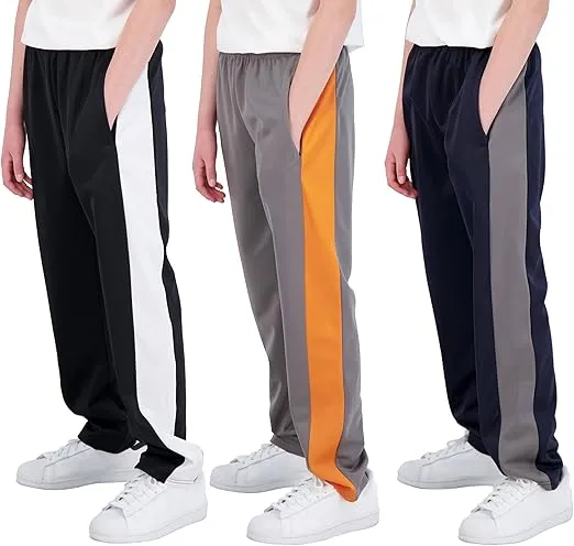 Real Essentials 3 Pack: Boys' Tricot Open Bottom Fleece-Lined Sweatpants with Pockets