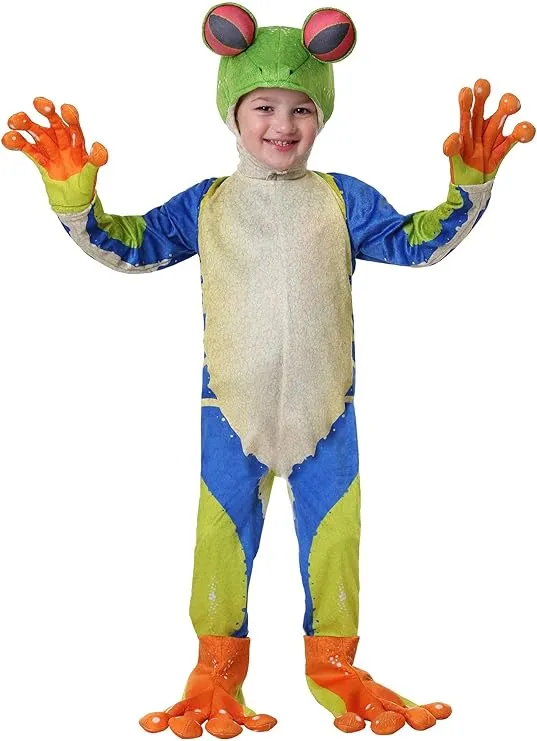 Realistic Tree Frog Costume for Toddlers - Jumpsuit with Attached Mitts, Foot Covers, Headpiece