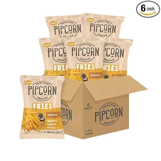 Heirloom Baked Truffle Fries by Pipcorn - 5oz 6pk - Healthy Snacks, Gluten Free Snacks, Non-GMO, Upcycled Heirloom Corn Flour, Vegan, Baked Not Fried Snacks