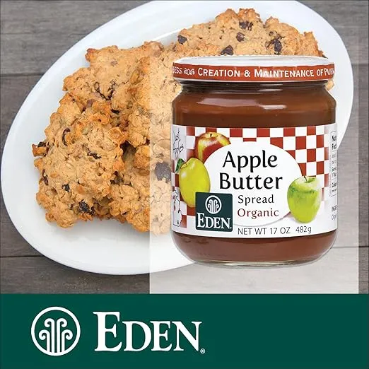 Eden Organic Apple Butter Spread, No Sugar Added, Great Lakes Apples, Slow Kettle Simmered, 17 oz Glass Jar