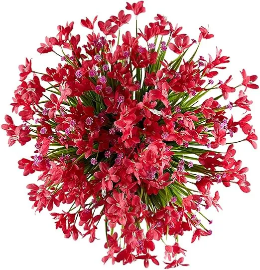 6 Bundles Artificial Daffodils Flowers, Fake Artificial Greenery UV Resistant No Fade Faux Plastic Plants for Wedding Bridle Bouquet Indoor Outdoor Home Garden Kitchen Office Table Vase (Red)