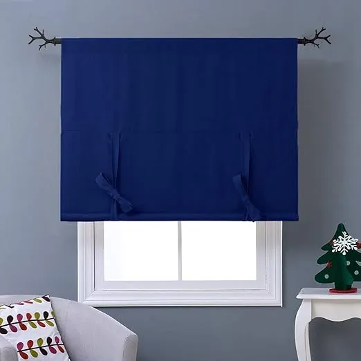 NICETOWN Balloon Shades Blackout Curtain - Adjustable Thermal Insulated Tie Up Curtain Panel Valance (Dark Blue, Rod Pocket Panel, 46 inches W x 63 inches L)