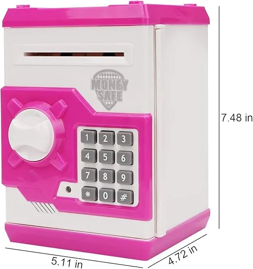 Electronic Piggy Bank, Mini ATM Password Money Bank Cash Coins Saving Box for Kids, Cartoon Safe Bank Box Perfect Toy Gifts for Boys Girls (White Pink)