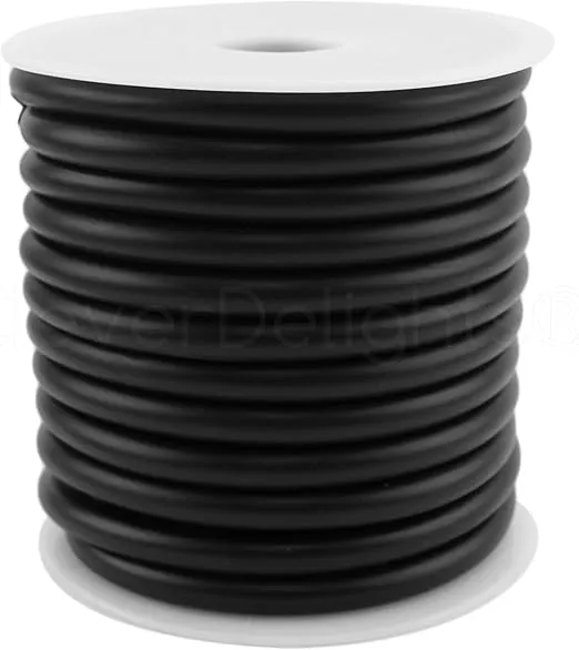 CleverDelights Black Solid Rubber Cord - 5 Feet - 7mm (1/4") Round - Crafts Beading Jewelry Necklaces