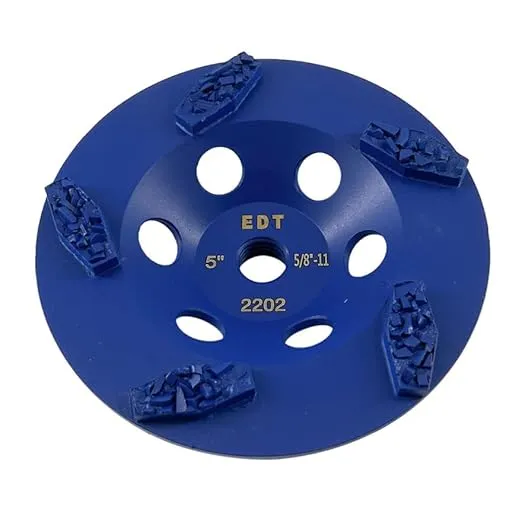 5" PCD Grinding Wheel for Epoxy, Glue, Mastic and Paint, 5 Crushed Chip PCD Segments, 5/8"-11 Threaded Arbor