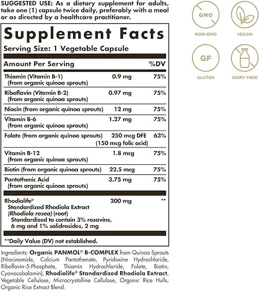 Solgar Daily Stress Support,60 Vegetable Capsules – Build Resistance to Stress & Mental Fatigue – Support Ability to Stay Calm – Contains Clinically-Studied Rhodiola & B-Complex,Non-GMO,60 servings