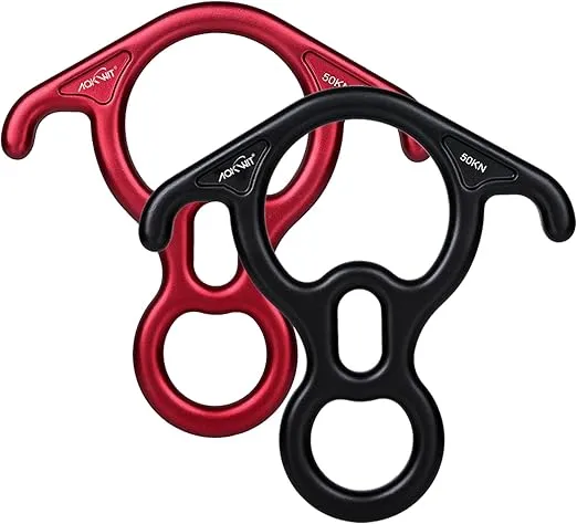 50KN Rescue Figure, 8 Descender Large Bent-Ear Belaying and Rappelling Gear Belay Device Climbing for Rock Climbing Peak Rescue 7075 Aluminum Alloy