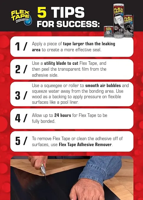 Flex Tape, Mini, Clear, Original Thick Flexible Rubberized Waterproof Tape - Seal and Patch Leaks, Works Underwater, Indoor Outdoor Projects - Home RV Roof Plumbing and Pool Repairs
