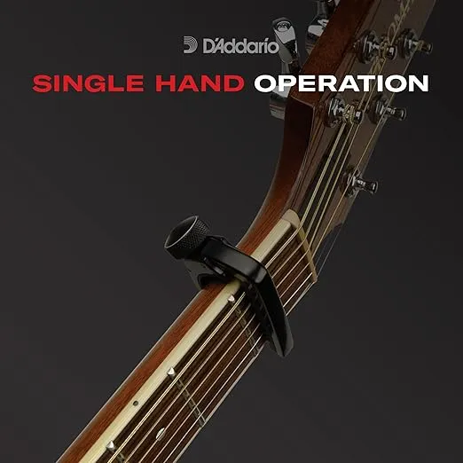 D'Addario Guitar Capo for Acoustic and Electric Guitar - NS Capo - Adjustable Tension - Guitar Accessories - Works for 6 String and 12 String Guitars - Black