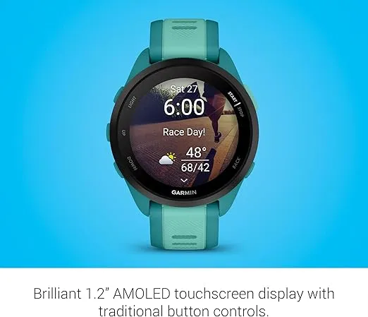 Garmin Forerunner 165 Music, Running Smartwatch, Colorful AMOLED Display, Training Metrics and Recovery Insights, Music on Your Wrist, Turqouise