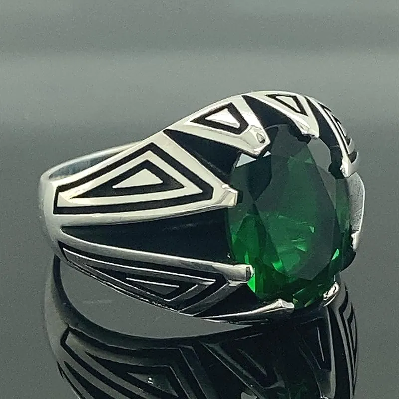 Men Emerald Stone Ring, Natural Emerald Ring, Vintage Style Ring, Man Minimal Ring, Ottoman Style Ring, 925k Sterling Silver Ring