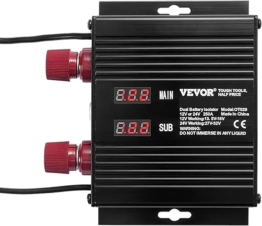 VEVOR 250 AMP Dual Battery Smart Isolator, 12V/24V, Universal VSR Voltage Sensitive Relay Battery Isolator Intelligent with LCD Screen, for Car Truck ATV RV Battery Starter Controller Power Switch