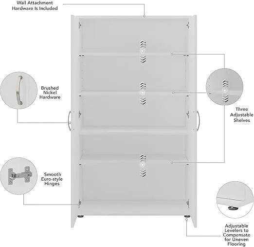 Bush Business Furniture Universal Tall Storage Cabinet with Doors and Shelves, White