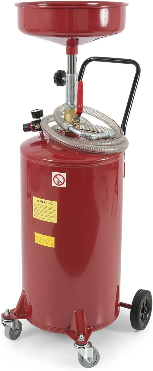 ARKSEN 20 Gallon Waste Oil Change Tank, Portable Air Operated Fluid Drain Disposal with Adjustable Height, Heavy Duty Construction with Wheels, Automotive - Red