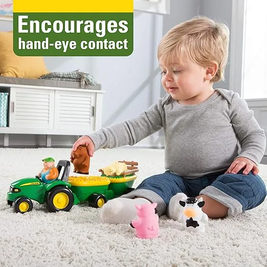 John Deere Animal Sounds Hayride Musical Tractor Toy - Musical Hayride Toddler Toys - Includes Farmer Figure, Tractor, and 4 Farm Animals - Toddler Music Toys - Ages 12 Months and Up