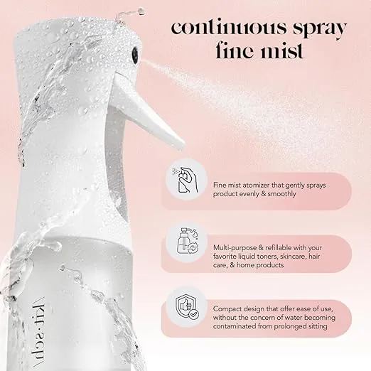Kitsch Spray Bottle for Hair - Continuous Water Mister with Ultra Fine Mist for Hairstyling, Barbers, Salons, Plants, Versatile Spray Bottles for Cleaning - Made from Recycled Plastic - White, 5 oz