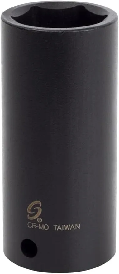 SUNEX TOOLS 224XD, 1/2 Inch Drive, 3/4 Inch Extra Long Deep, Impact Socket, Cr-Mo Alloy Steel, Radius Corner Design, Dual Size Markings