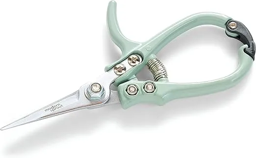 Modern Sprout Pruning Shears for Gardening, Herb Snips, Flower Cutting Scissors, Indoor Plant Shears, Lightweight, Ergonomic, Carbon Steel Blade, Easy-Lock Safety-Catch, Aesthetic, Green, Micro-tip