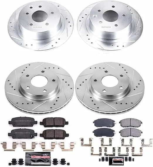 Power Stop K8359 Front and Rear Z23 Carbon Fiber Brake Pads with Drilled & Slotted Brake Rotors Kit For Nissan Sentra 2019 [Model Specific]