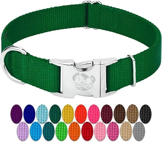 Country Brook Petz Premium Nylon Dog Collar with Metal Buckle for Small Medium Large Breeds - Vibrant 30+ Color Selection (Extra Large, 1 Inch, Christmas Green)