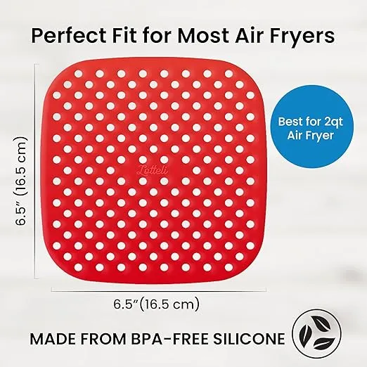Air Fryer Liners Silicone 3 Pack for 2QT Air Fryers - 6.5" Square Silicone Air Fryer Liners - Reusable Easy to Clean Air Fryer Accessories - Non-Stick Parchment Paper Replacement