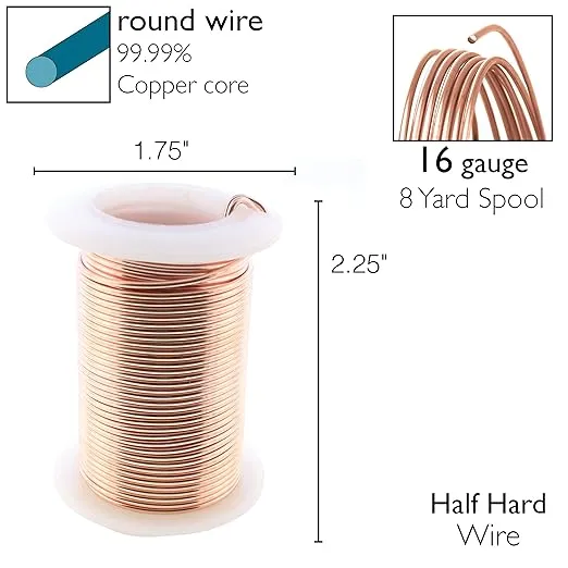 The Beadsmith Wire Elements 16-Gauge Lacquered Tarnish-Resistant Copper Wire for Jewelry Making, 8 Yard, 7.32 Meter Spool (Rose Gold)