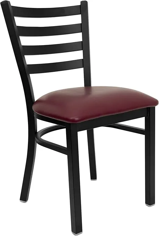 Flash Furniture HERCULES Series Black Ladder Back Metal Restaurant Chair - Burgundy Vinyl Seat