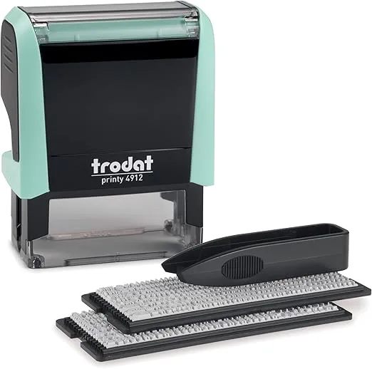 Trodat Printy 4912 Self Inking Pastel Green Do it Yourself (DIY) 4 line Personalized Custom Message or Address Stamp kit with Black Ink, Impression Size: 3/4” x 1-7/8” inch