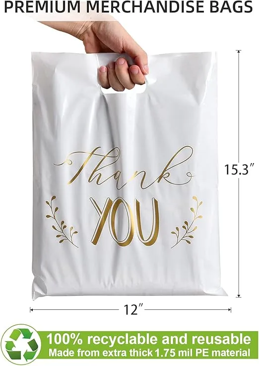 POPGIFTU Thank You Bags 100Pcs Thank You Gift Bags 12x15in Retail Bags for Small Business Plastic Shopping Bags Goodie Bags for Stores, Boutique, Clothes, Business Gift (Black & White)