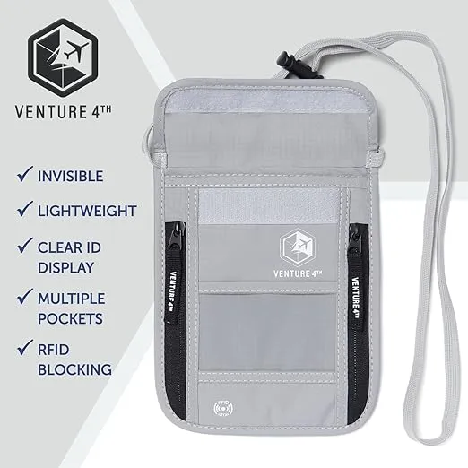 VENTURE 4TH Travel Neck Wallet with RFID Blocking – Passport Holder for Travel Women and Men, Secure Neck Pouch for Keeping Documents Safe